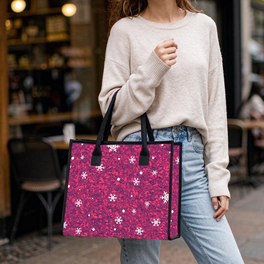 Winter Snowflake Printed Tote Bag Fashion Casual Women Shoulder Bag Large Capacity Portable Daily Use Shopping Handbag