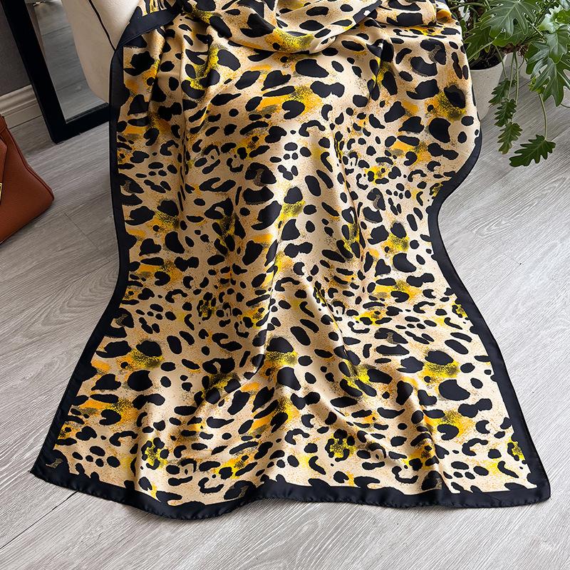 Summer Silk Scarf Female Imitation Silk Printing Long Scarf Lijing Forging Thin Shawl With Decorative Leopard Print Beach Towel