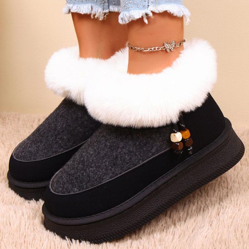 Black Faux Fur Snow Boots for Women Winter Short Plush Coldproof Warm Ankle Boots Woman Comfort Soft Sole Platform Botas Ladies