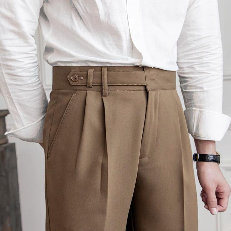 Korean-Style Mid-High Waist Straight Nine-Point Pants – Men's British Anti-Wrinkle Casual Wear