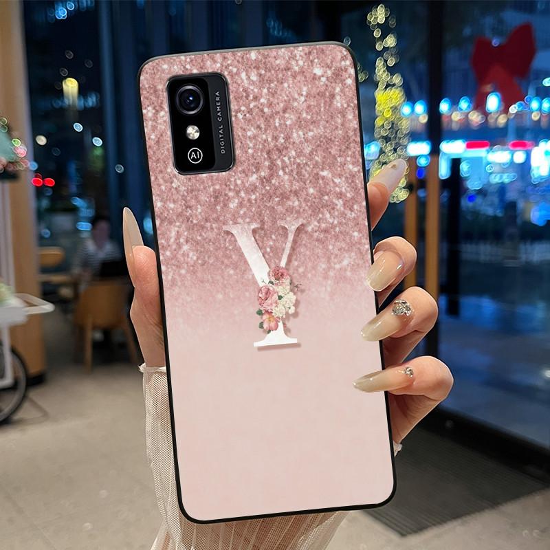Anti-scratch Case For ZTE Blade L9 Silicone Black Soft Initial Letter With Flower Shiny Starry Sky Pattern Protective Back Case