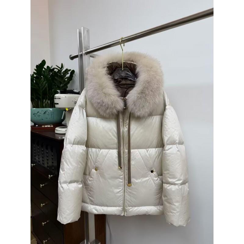 2026 Fall Winter Womens Hooded Down Jacket With Faux Fur Trim White Duck Warm Coat