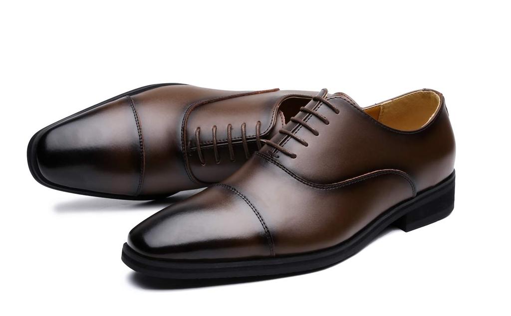 Jo Marino Men's Genuine Leather Business Shoes, Straight-Tip Dress Shoes, Non-Slip, Inner Wingtip, Size 1190 (Size 25.5, Dark Brown)