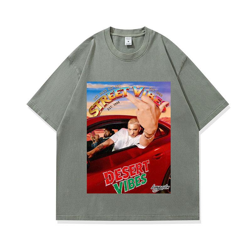 American Trendy Men'S T-Shirt Street Retro Digital Direct Injection Printing Washed Old Short-Sleeved Top