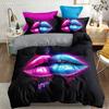Red Blue Lips Print All Season Bedding Set Soft Comfortable And Breathable Duvet Cover For Bedroom Guest Room And Dorm