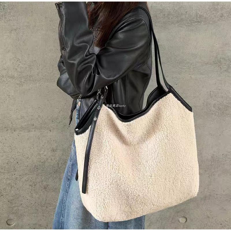 Brand Fashion Faux Lamb Shoulder Bag For Women Large Reversible Shopping Bag High-quality Commuter Handbag With Card Holder