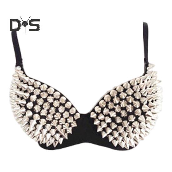 Женский бюстгальтер для выступлений с заклепками, декором, длинной кисточкой, бретельками-спагетти, для ночного клуба, вечеринок, стриптиза, шоу, коктейльных вечеринок