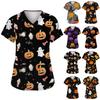 Women's Fashion Short Sleeve Halloween Printed V-Neck Pocket Workwear Tops