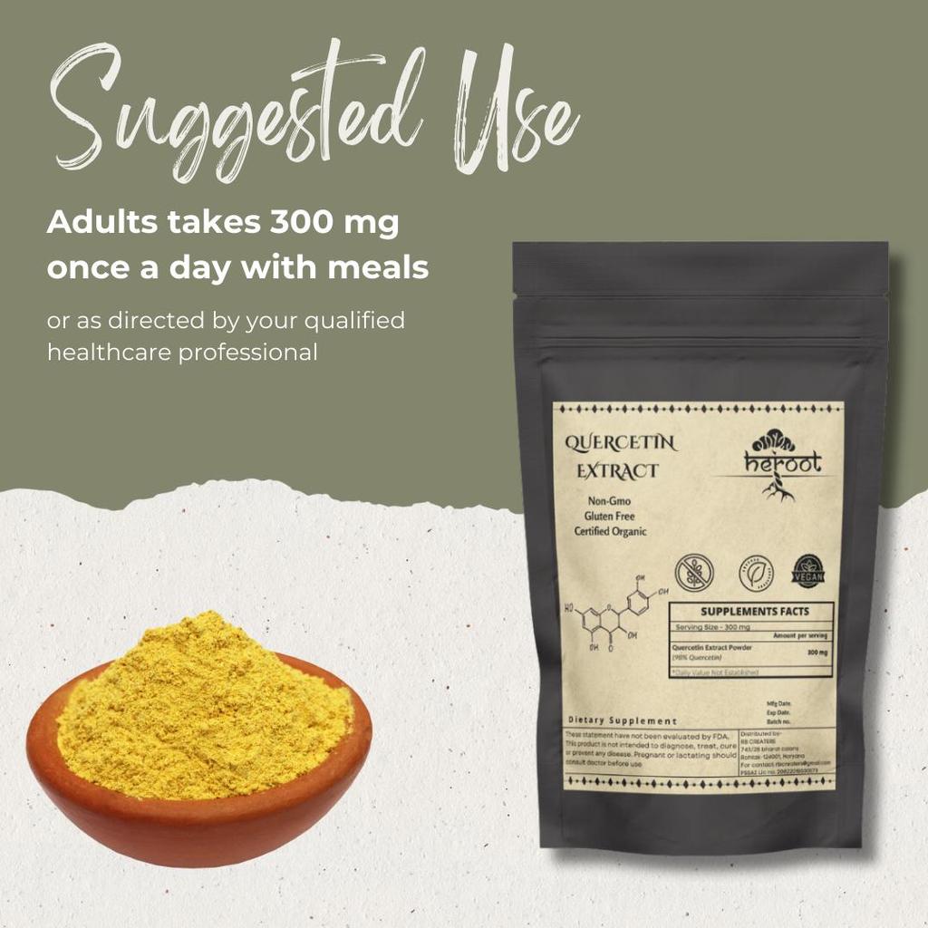 HEROOT Quercetin Extract Powder | Quercetin Herbal Extract | Natural Dietary Supplement Powder