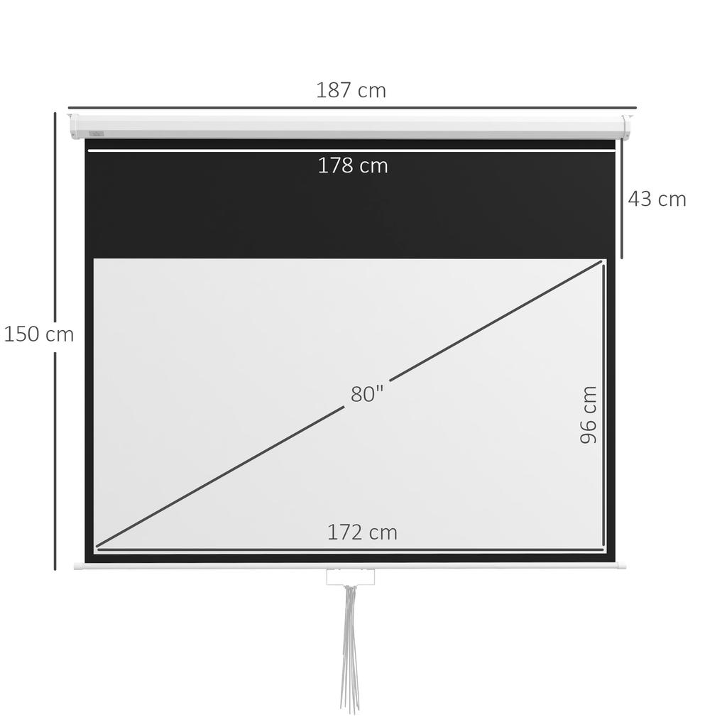 Projector Screen, incl. Stand, Wall or Ceiling Mount, 16:9 Aspect Ratio, 172x96 cm, White