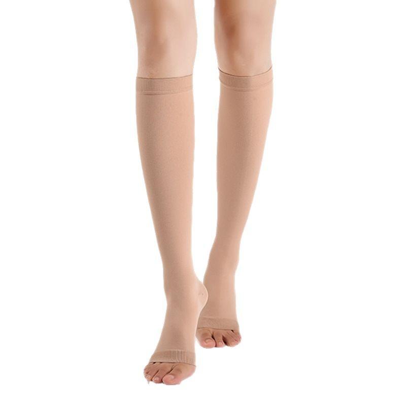 1 Pair Unisex Calf Compression Stockings Prevent Varicose Veins Shape Gradually with Pressure Elastic Open Toe Knee High Socks