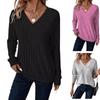 Autumn Winter Long Sleeved V-neck Knitted T-shirt Casual Solid Color Top Women's Clothing T-Shirts Women’s