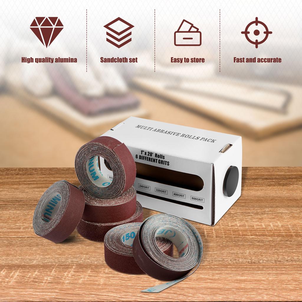 5/6 Roll Long Abrasive Sand Paper Rolls Boxed Aluminum Oxide Sanding Belt Drawable Abrasive Paper80/150/240/320/400/600 Grit