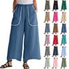 Женские брюки широкие от бедра с эластичным поясом, однотонные, с большими карманами, с отделкой пэчворк по краю, свободные