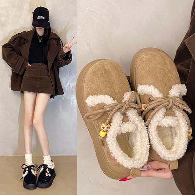 Хлопковые ботинки на шнуровке для женской зимы, новые повседневные бархатные утолщенные теплые студенческие ботинки на толстой подошве, женские зимние ботинки