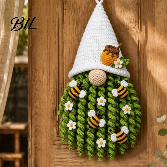 Decorative Dwarf Crochet Material DIY Gnome Door Hanger Kit, 3D Faceless Wall Yarn Craft Set with Tools Hanging Set, Complete Starter Kit for