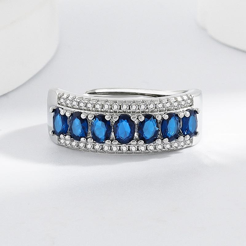 925 Sterling Silver Geometric Cubic BlueZirconia Stackable Ring for Women Trendy Platinum Plated Brand Party Jewelry Accessories