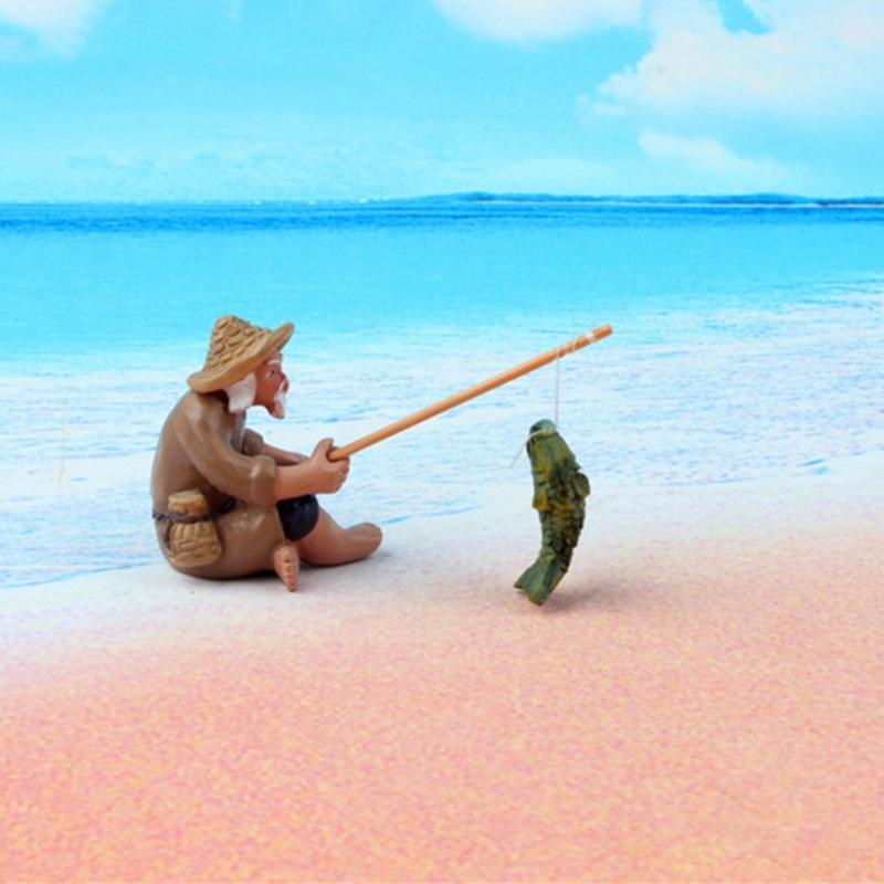 Декор для аквариумов Рыбак Винтажная модель Рыбака из смолы Декорации для пруда и сада