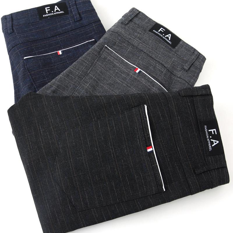 Мужские осенние прямые брюки, обычные модели, корейская версия тренда на истирание, повседневные брюки, мужские тонкие эластичные хлопковые брюки в клетку