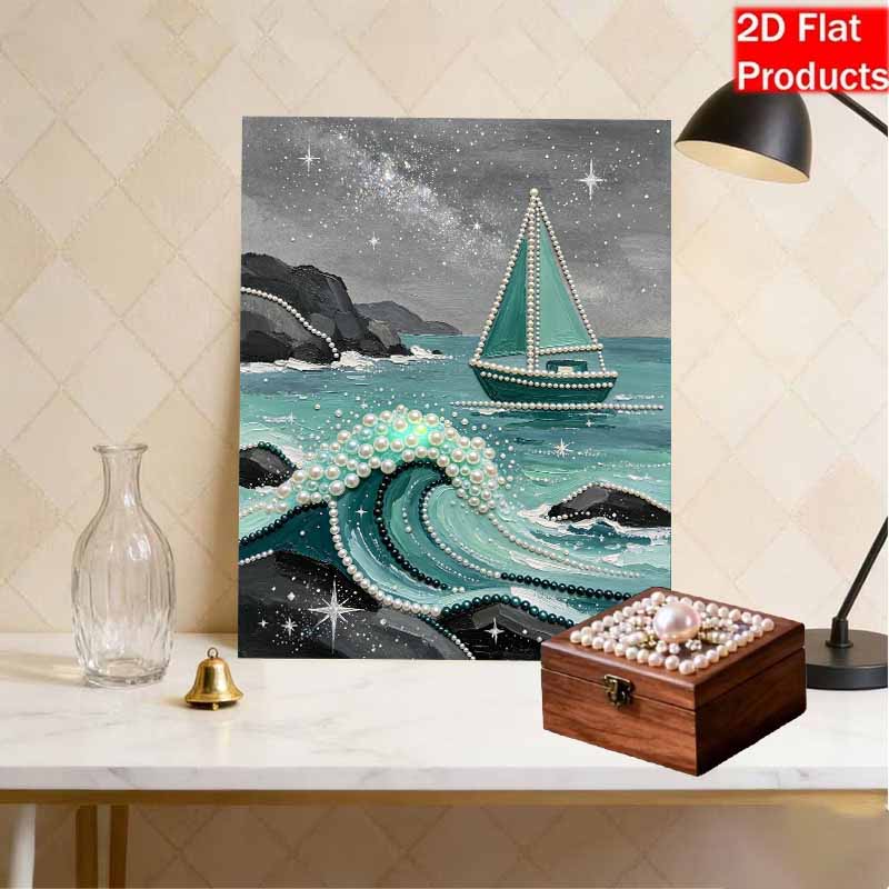 Безрамный набор для жемчужной живописи Тема: Морской пейзаж DIY 3D холст с бусинами Арт Расслабляющее хобби для взрослых Настенный декор Подарок