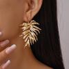 Europe and America Style Metal Large Leaf Drop Earrings for Women Vintage Texture Gold Silver Color Stud Earring Holiday Jewelry