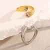 18K Gold-Plated Zircon Star Open Ring - Unique Design, Stainless Steel