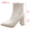 Fashion Women High Heel ANKLE BOOTS Modern Square Heel Fashion Shoes Beige 7cm High Heels Woman Modern Boot Big Size 42 Boots for Woman
