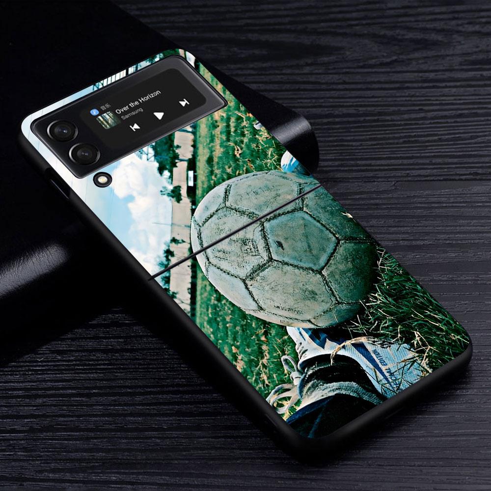 Football Sport Soccer Case for Samsung Galaxy Z Flip4 Flip3 5G PC Hard Cell Phone Shell Z Flip 4 3 Black Zflip4 Zflip3 Cover