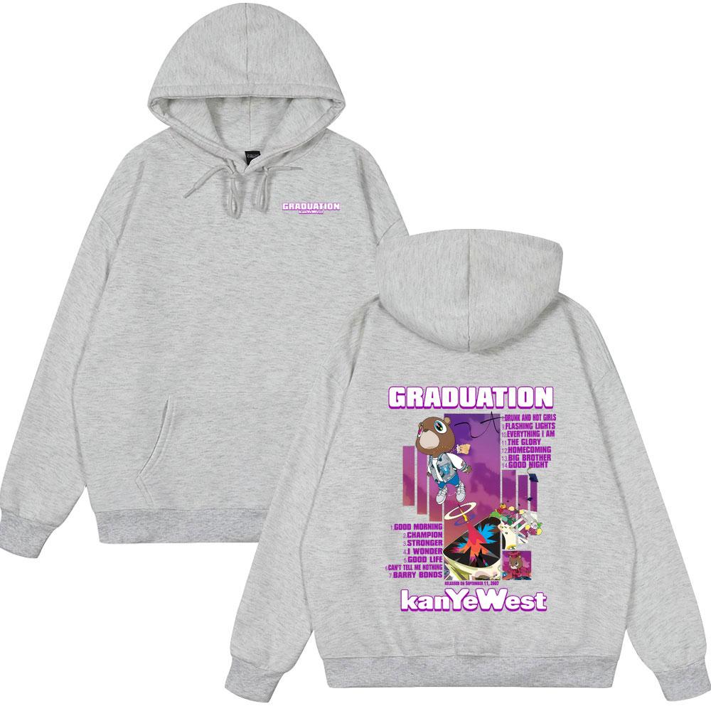 Винтажная одежда с графикой медведя на выпускном Канье Уэста Мужская Мода Хип-Хоп Поп-Музыка Худи Оверсайз Весна Зима Уличная одежда