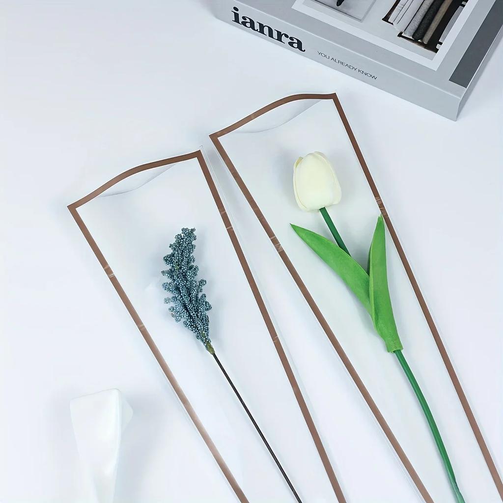 50/100 шт. Одиночный рукав для розы, упаковка для цветов, упаковка для букета, День святого Валентина, с прозрачным целлофановым пакетом для упаковки цветов.