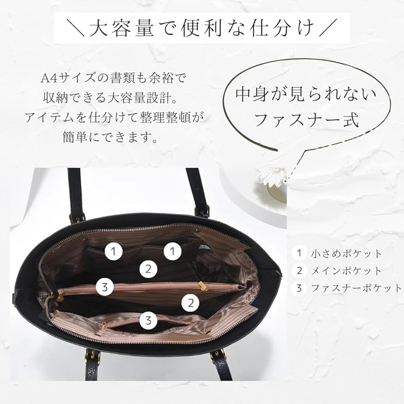 [work worker] сумка-тоут с несколькими карманами для бизнеса, большая вместимость, формат А4, искусственная кожа, женская, на плечо, застежка-молния, для поездок на работу, 2WAY (бежевый) [продукт]