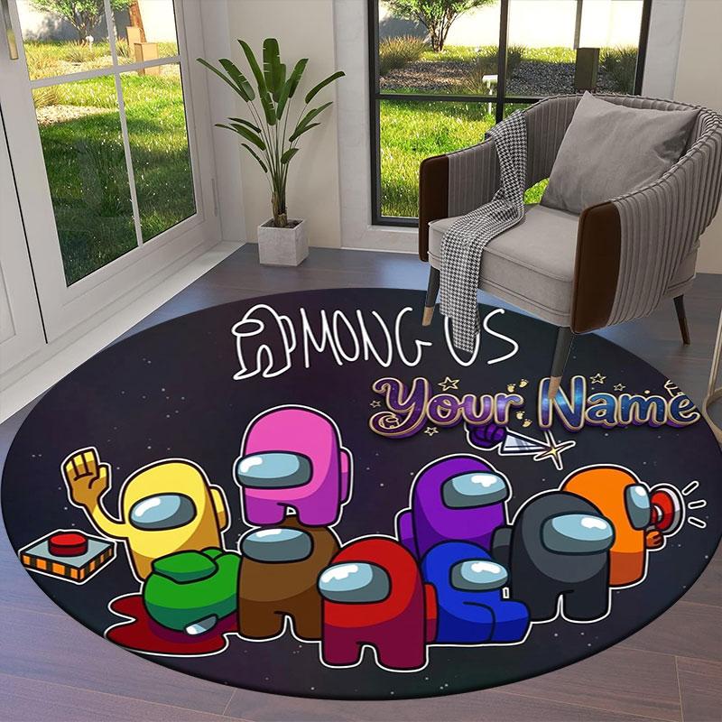 Among Us Custom Name Round Area Rug,Carpet Rug for Living Room Bedroom Sofa Playroom Decor,Non-slip Floor Mat