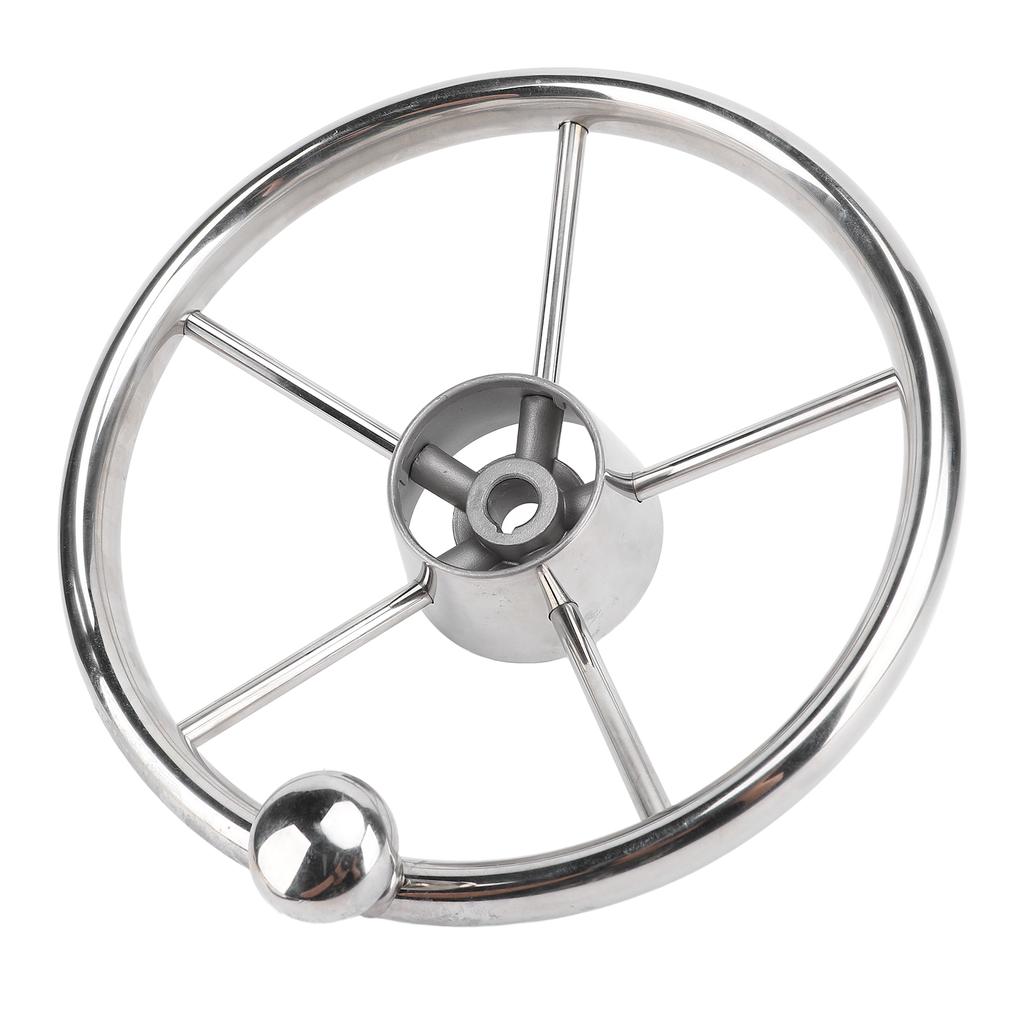 11 Inch Boat Steering Wheel Marine Stainless Steel Steering Wheel 5 Spoke 25 Degree with Foam Grip and Center Cap for
