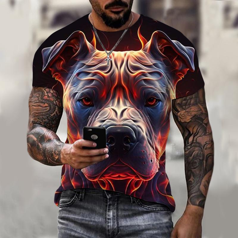 Summer Round Neck 3D Print Dog Graphics Top Fashionable Casual Short Sleeved Men's T-shirts