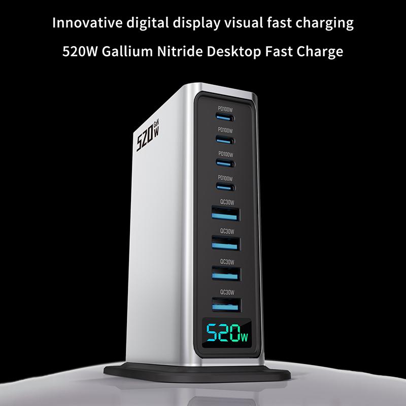 520 Вт 8-портовое настольное зарядное устройство для телефона, ноутбука, планшета со светодиодным дисплеем мощности, адаптер питания для быстрой зарядки PD для компьютера, ПК, для iPhone