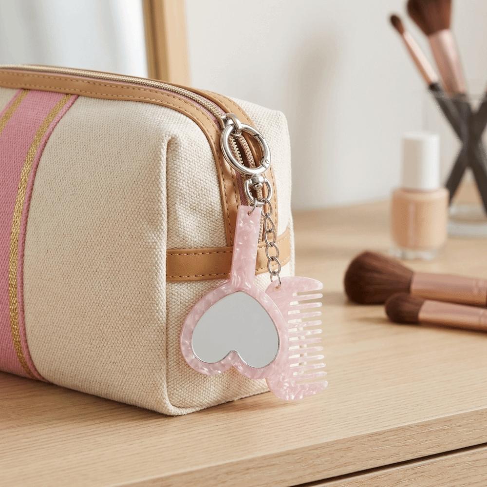 Mini Fine Tooth Comb Grooming Keyring Acetate Material Heart Mirror Comb Bag Pendant Use