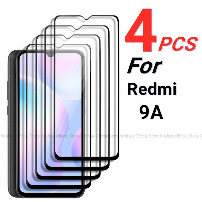 4PCS Tempered Glass For Xiaomi Redmi 9A Screen Protector Xiaomi Redmi 9A Full Glue Cover Protective Phone Film Xiaomi Redmi 9A