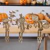 Articulated Pumpkin Man Halloween Decoration Spooky Wooden Pumpkin Skeleton Tabletop Ornament for DIY Home Office Decor