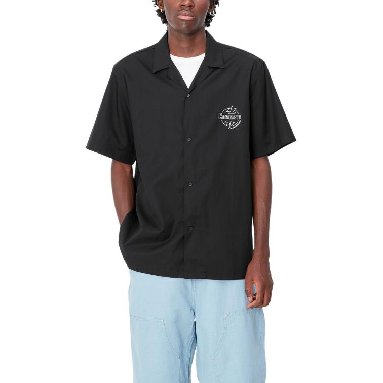 Carhartt WIP Рубашка Ablaze Свободная Кубинский воротник На пуговицах Короткий рукав Мужская рубашка Черный I033690-K02-XX