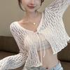 Hollow Crochet Knitted Sweater Women's Summer Outer Shawl Air-conditioning Blouse Short Temperament Gentle Lace-up Top