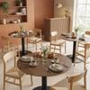 Round Dining Table for 6 People, 110 cm Modern Kitchen Table with Base for Living Room, Brown Wood Grain