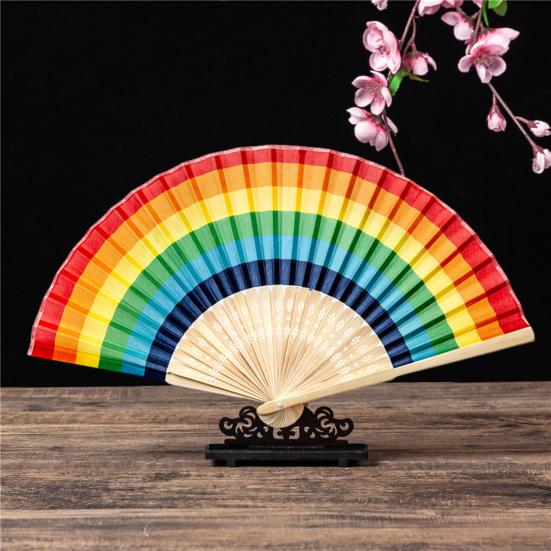 Радужные складные веера Легкий ручной веер Бамбуковая рама Водонепроницаемые яркие цвета Ручные веера для женщин и мужчин Тематические вечеринки Домашние украшения