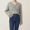 Осенний серый вязаный кардиган свитер пальто женский с круглым вырезом длинный рукав элегантный однотонный офисный свитер с пуговицами карман повседневный свитер зима