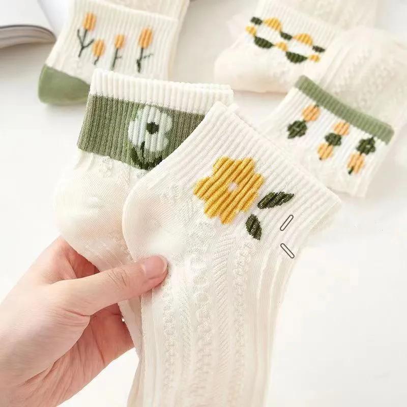 Женский комплект носков из хлопка с цветочным принтом для девочек, весна-осень, японский дышащий комплект коротких носков для студентов