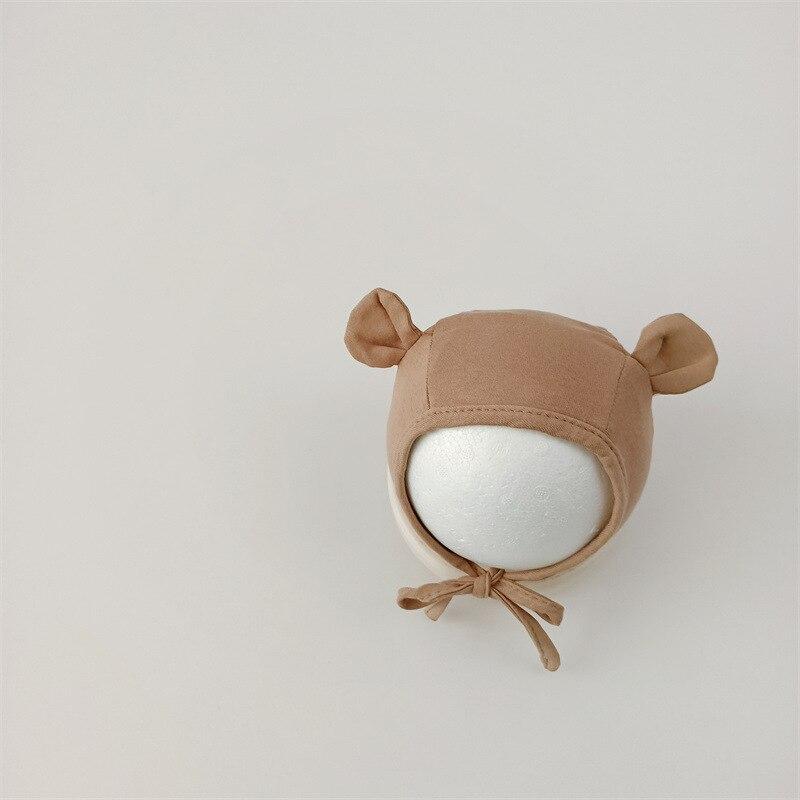 Милая мультяшная шапка для новорожденных с медвежьими ушками для маленьких мальчиков и девочек, корейская однотонная детская шапка, весенне-осенняя шапка для малышей