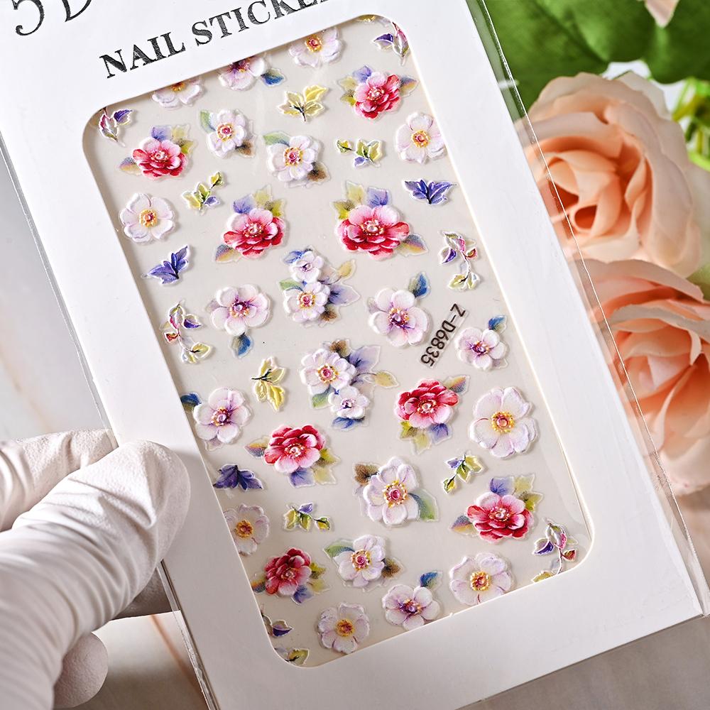 1pc 5D Bee Butterfly Flower Embossed Nail Sticker Self-Adhesive Acrylic Sunflower Engrave Decal Manicure Slider Decoration6x10cm