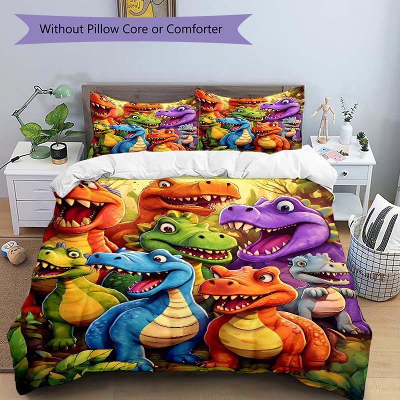 Colorful Dinosaurs Jungle Print 3Pcs Bedding Setduvet Cover With 2 Bedropillowcase Home Birthday Gift