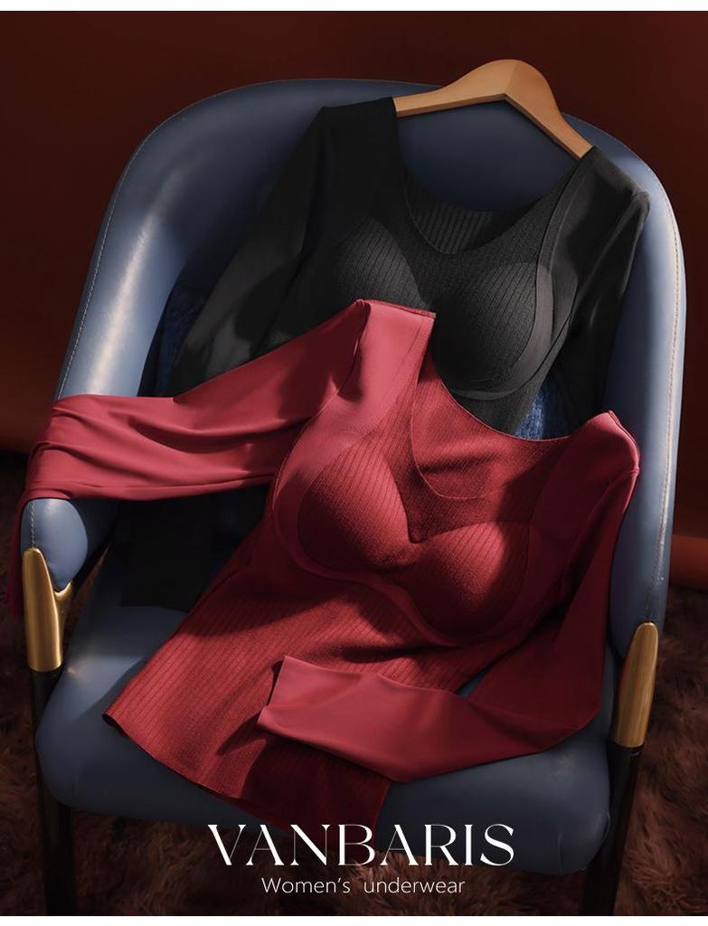 VANBARIS Women's Plus Size Warm Fleece Base Layer Top with Chest Pads