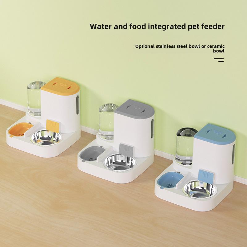 Поилка для кошек большой емкости с чашами из нержавеющей стали и керамики, разделением влажного и сухого корма и автоматической кормушкой