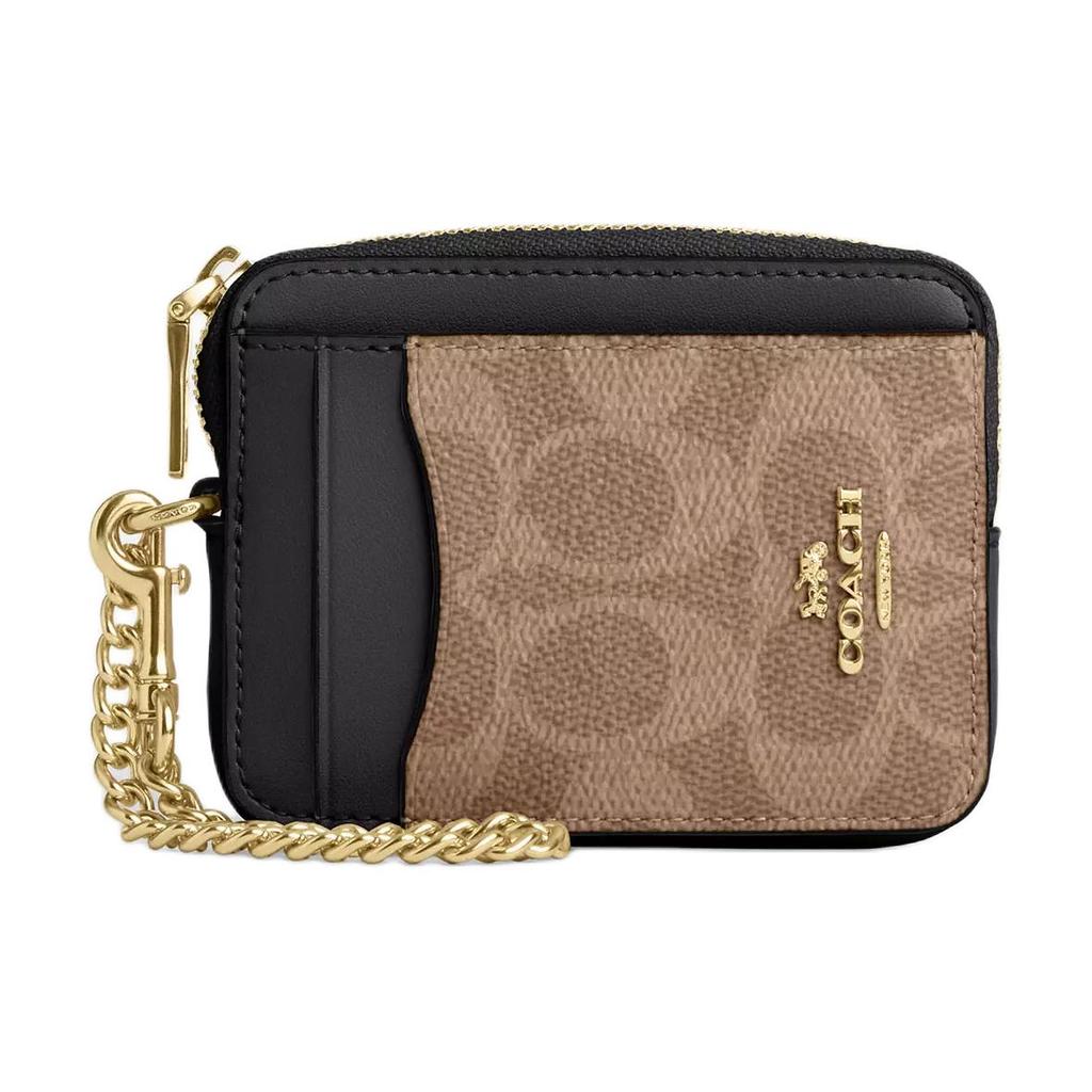 New COACH Artificial Leather Card Holder Mini Women's Tan & Black CW883-IMQRX